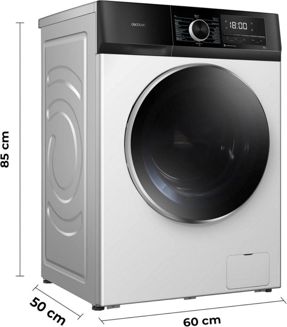 Cecotec Bolero Dresscode 10500 Inverter Steel A. Lave-linge 10 kg Acier, 1400 tr/min, moteur Inverter Plus, Vapeur, Classe A.