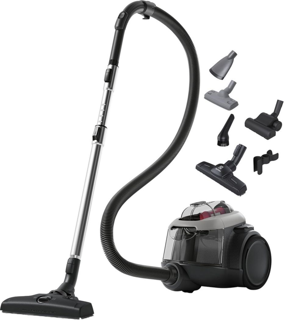 Electrolux Animal 600, aspirateur traîneau sans sac, accessoires pour poils d'animaux, filtration en 6 étapes, gain de place, technologie cyclonique, 55 % de matériaux recyclés, EL61A4UG, gris