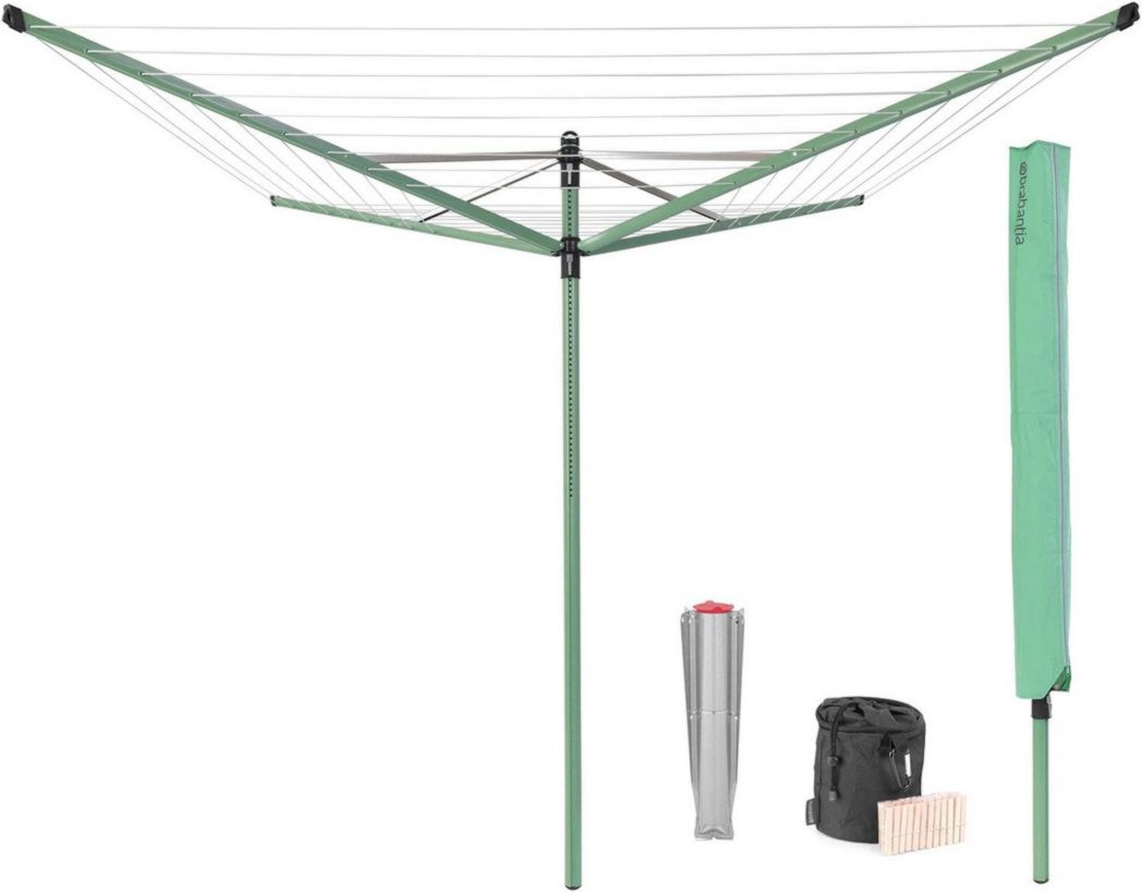 Brabantia - Séchoir à linge Lift-O-Matic - Étendoir à linge d'extérieur - Antidérapant - Résistant aux UV, 60 m - Rotation fluide - Pratique - Douille métallique à planter - Gris métallisé - 295 cm