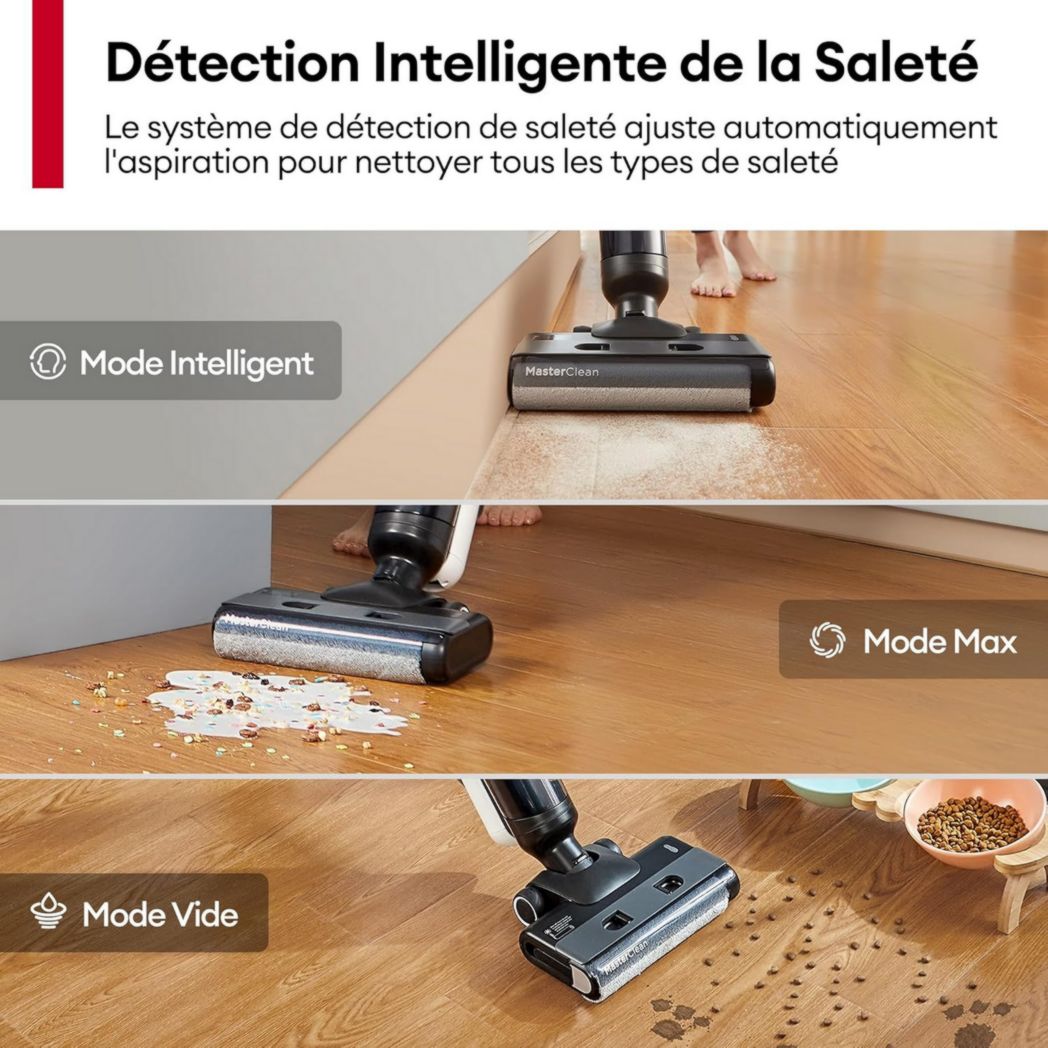 Aspirateur balai sans fil Ultenic AC1 Elite, 3 en 1, eau et poussière, léger, autonomie de 50 minutes, grand réservoir de 1,15 L, idéal pour les saletés tenaces et les sols durs.