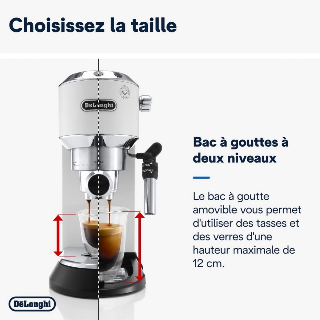 De'Longhi Dedica Style EC685.M, Machine à expresso avec buse à mousse de lait professionnelle, seulement 15 cm de large, réservoir de 1 L, boîtier en métal, compatible avec les dosettes ESE, métal