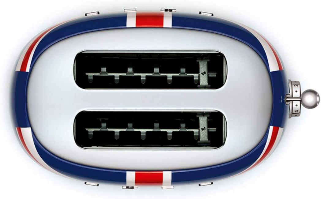 Smeg, Grille-pain 2 tranches TSF01BLEU, 2 fentes 36 mm, 6 niveaux de brunissage, fonctions chauffage, décongélation et bagel, éjection automatique du pain, tiroir ramasse-miettes, 950 W, noir