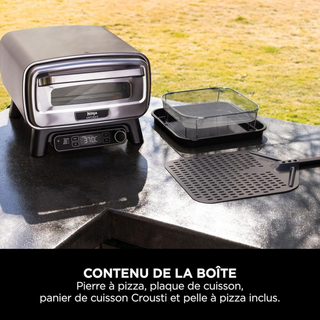 Four à pizza électrique d'extérieur Ninja Woodfire 8 en 1, rôtissoire et fumoir barbecue avec grille, plaque Pro-Heat, pierre à pizza, granulés de bois et pelle, 6 réglages, orange foncé OO101EU