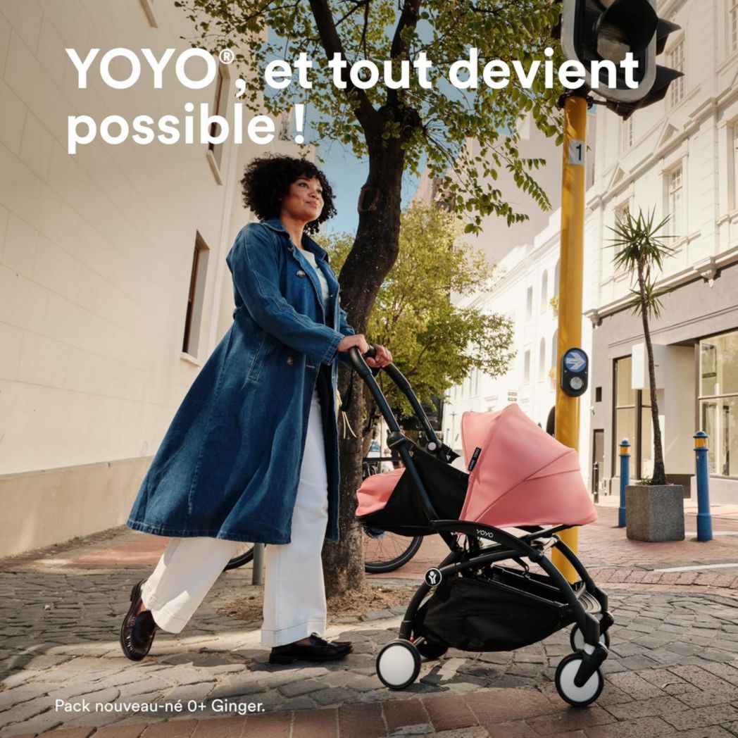 Poussette Stokke YOYO3 avec pack nouveau-né et pack couleur 6+ - Comprend un cadre noir, un pack couleur YOYO 6+ (gingembre) et un pack nouveau-né 0+ (gingembre)