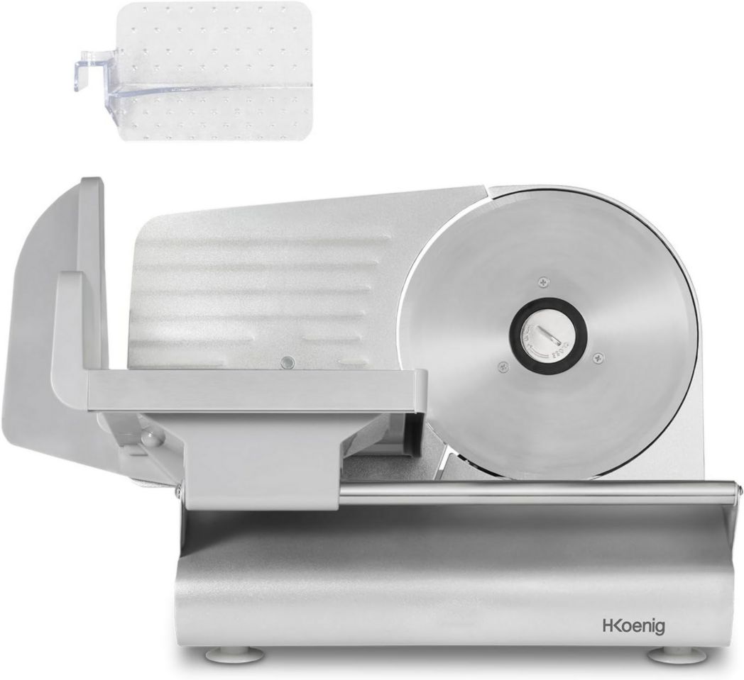 Trancheuse à viande électrique H.Koenig MSX254, Charcuterie, Professionnelle, Précise, Coupe 0-12 mm, Lame 25 cm, Aiguiseur intégré, Grand plateau, 282 tr/min, Rouge