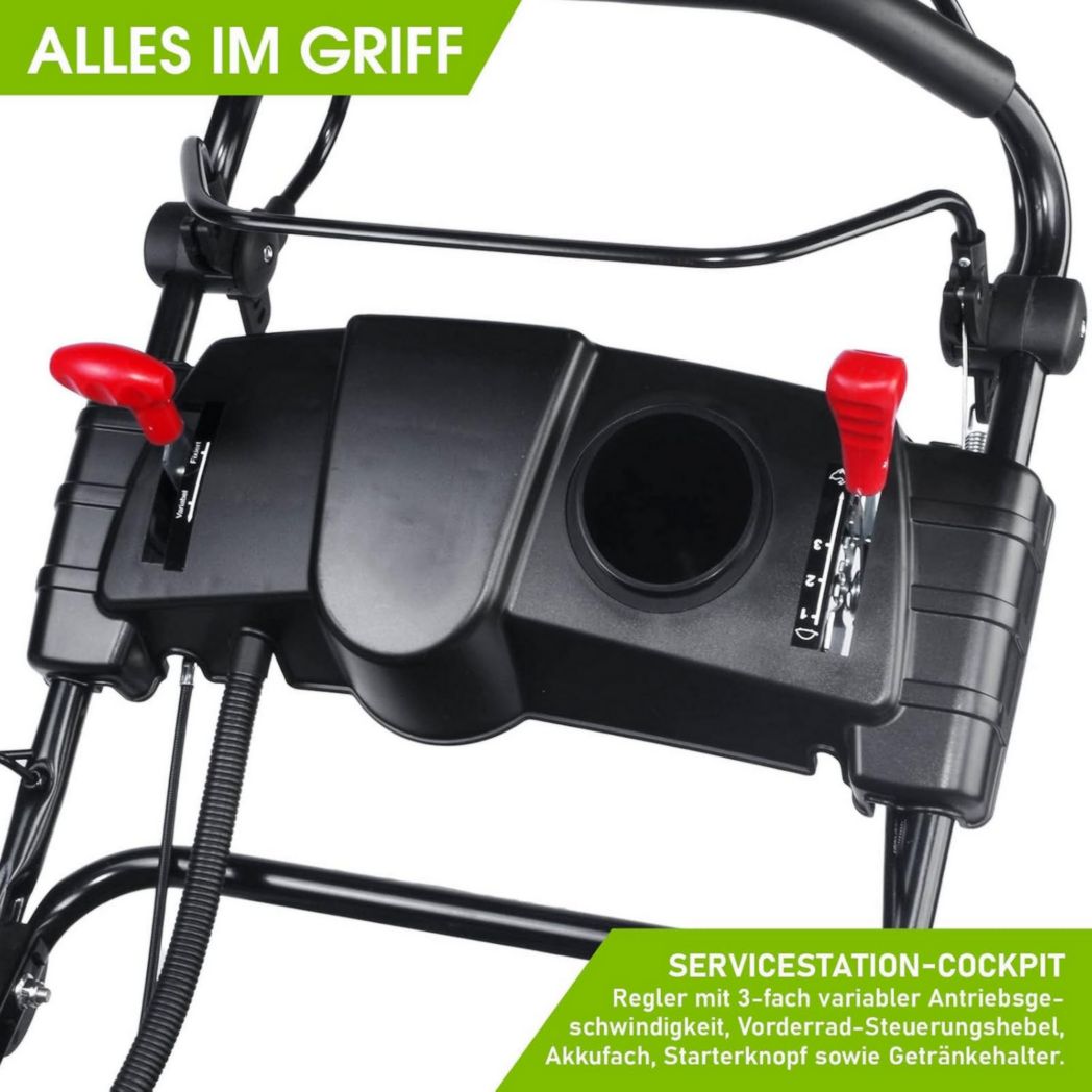 Tondeuse thermique 3 roues BRAST TRIKE E-START 224cc 53cm autotractée démarrage électrique mulching 4en1 capot tôle acier 60l - moteur 4 temps de la marque française GT réglable