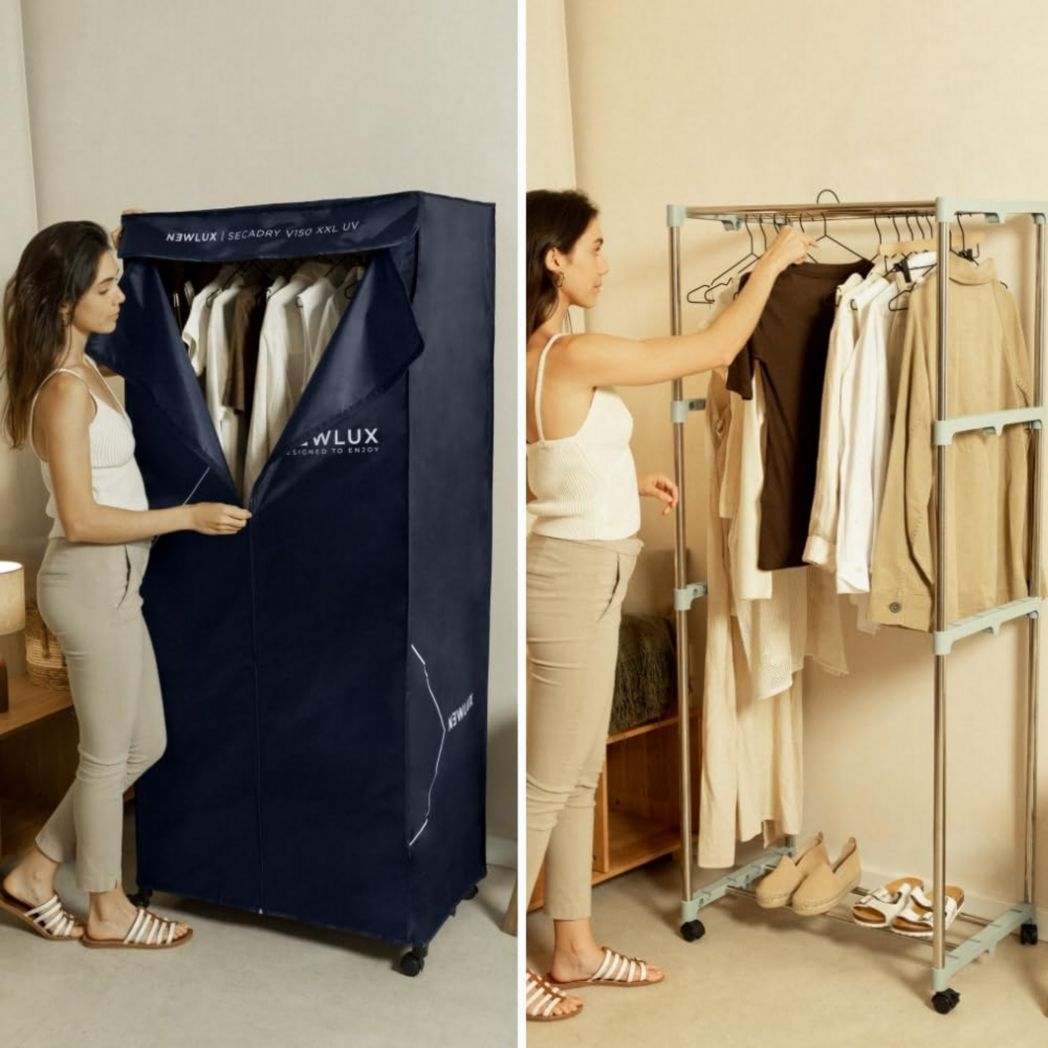 Newlux - Sèche-linge électrique portable Secadry noir avec lampe UV pour la désinfection, 15 kg, température 180 min, 4 niveaux, ventilateur (1200 W), sèche-linge 3 en 1, armoire, sèche-linge