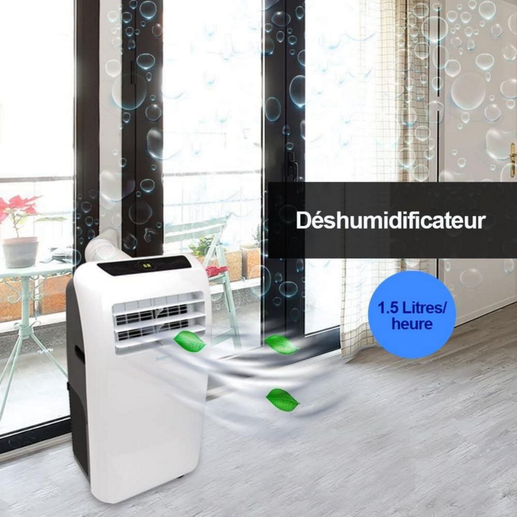 Climatiseur portatif silencieux SereneLife, 9 000 BTU, 3 en 1, avec déshumidificateur intégré, mode ventilateur, télécommande, kit d'extraction complet pour fenêtre, blanc