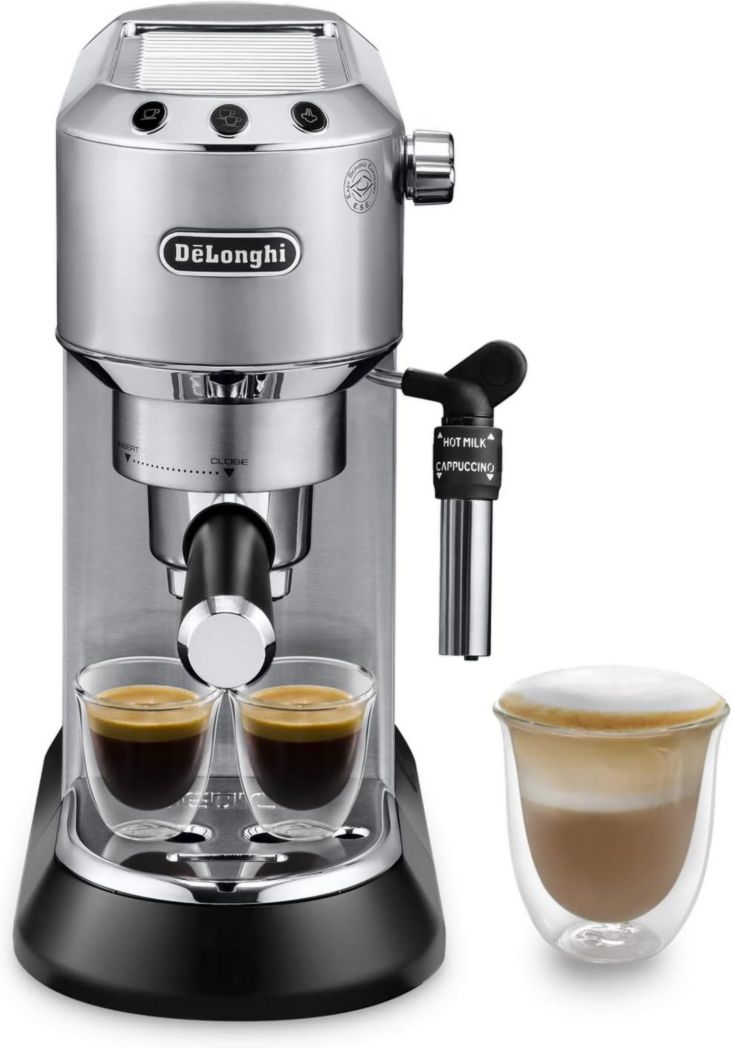 De'Longhi Dedica Style EC685.M, Machine à expresso avec buse à mousse de lait professionnelle, seulement 15 cm de large, réservoir de 1 L, boîtier en métal, compatible avec les dosettes ESE, métal