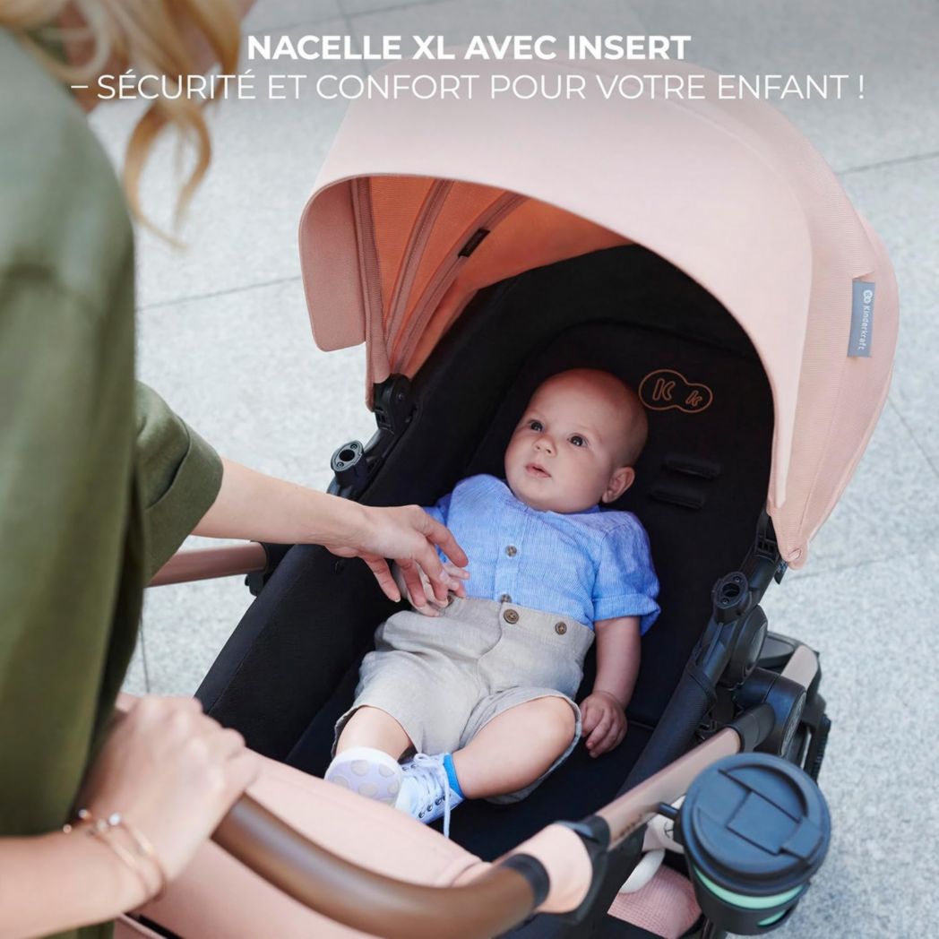 Poussette 3-en-1 Kinderkraft MOOV2, système de voyage de la naissance à 27 kg, siège auto Mink PRO I-Size inclus, pare-soleil extensible avec filtre UPF50+, accessoires pratiques, gris