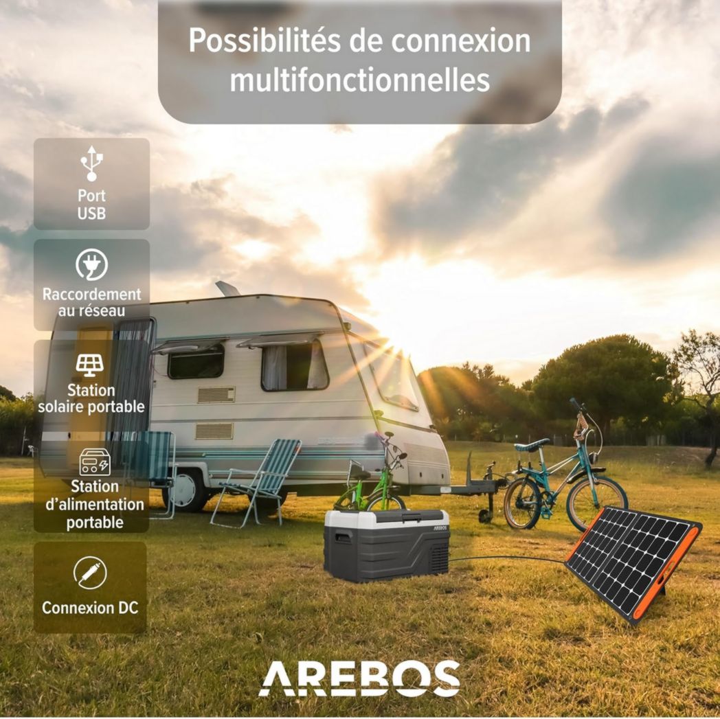 Glacière à compresseur Arebos 26 L | Glacière électrique avec application et contrôle intelligent | Réfrigérateur mobile avec port USB | Jusqu'à -20 °C | 12/24 V 230 V | Pour voiture, camion, camping