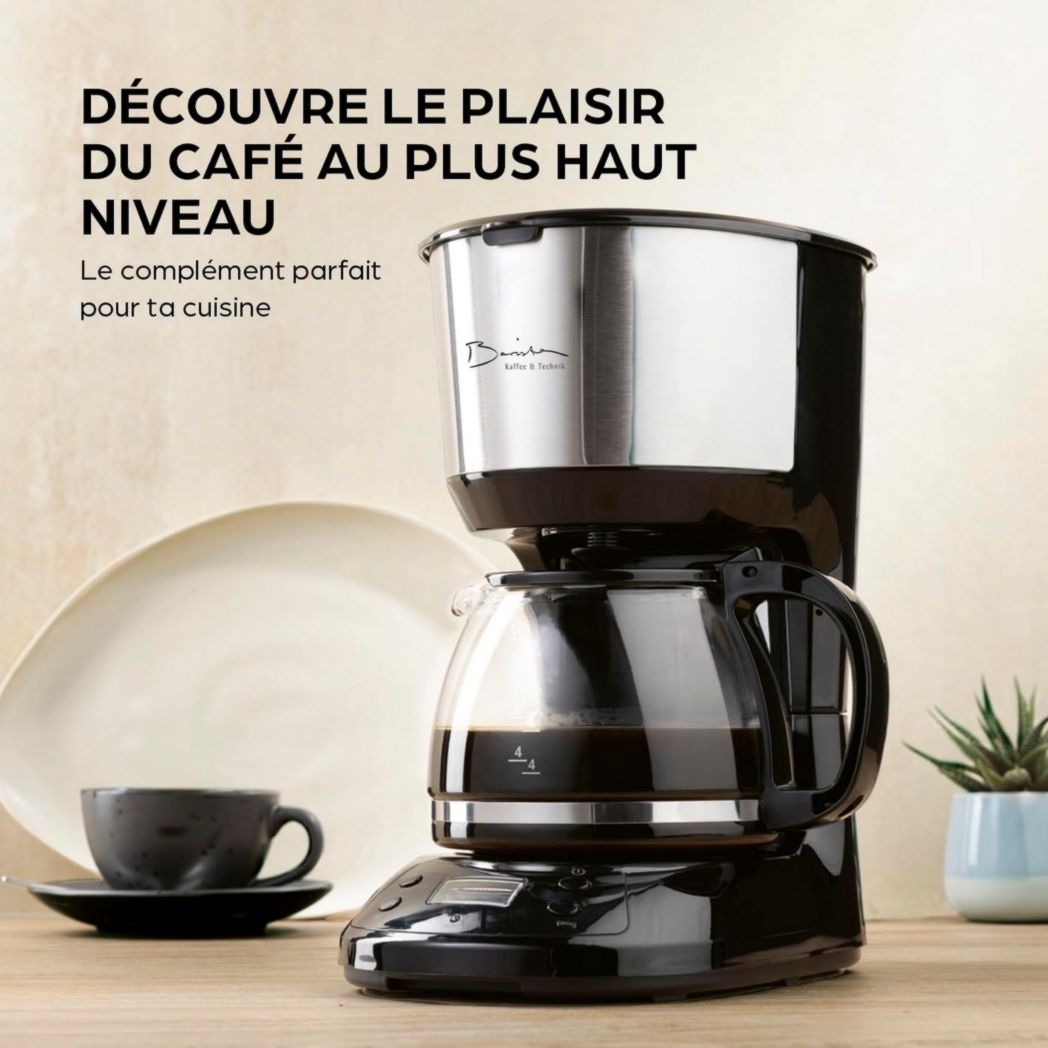 Cafetière filtre Barista avec verseuse isotherme de 1 L pour 12 tasses de café, machine à café à grains avec moulin et affichage numérique, fonction minuterie
