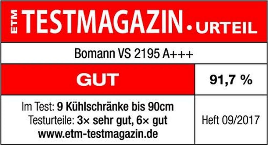 Réfrigérateur Bomann 133L blanc VS2195-1-blanc, Capacité nette : 133 litres, Éclairage intérieur LED, Contrôle continu de la température, 3 clayettes en verre