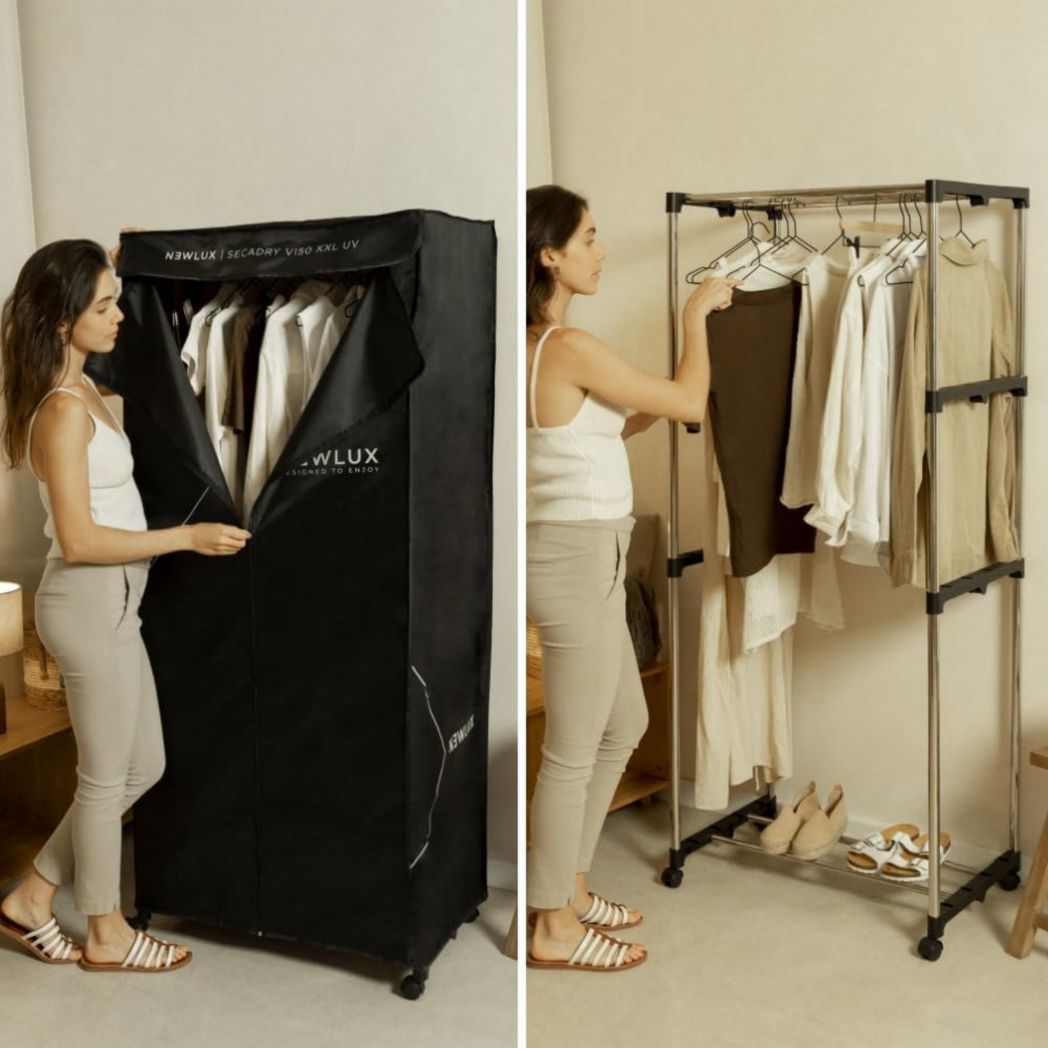 Newlux - Sèche-linge électrique portable Secadry noir avec lampe UV pour la désinfection, 15 kg, température 180 min, 4 niveaux, ventilateur (1200 W), sèche-linge 3 en 1, armoire, sèche-linge