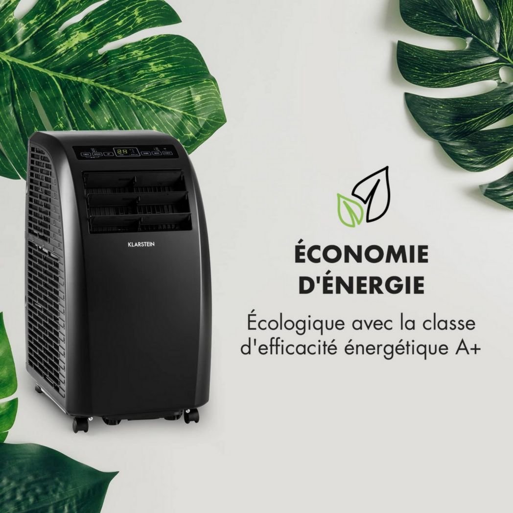 Climatiseur mobile silencieux Klarstein, 4 en 1, mode nuit, déshumidificateur, ventilateur, mini climatiseur basse consommation, évacuation, climatiseur portable, puissant, 10 000 BTU