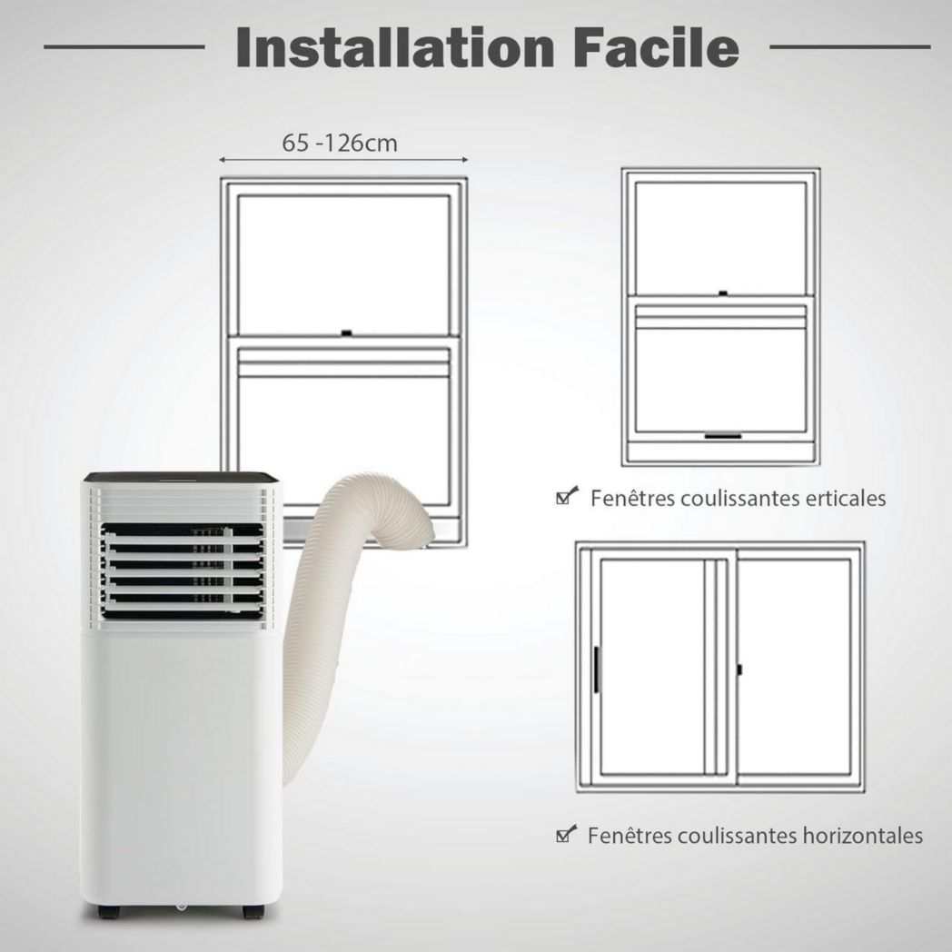 Climatiseur portable GOPLUS 9000 BTU 2,6 kW, 4 en 1, refroidissement, déshumidification, ventilateur, mode nuit, minuterie 24 h, télécommande/écran, 20 ㎡, noir, R290