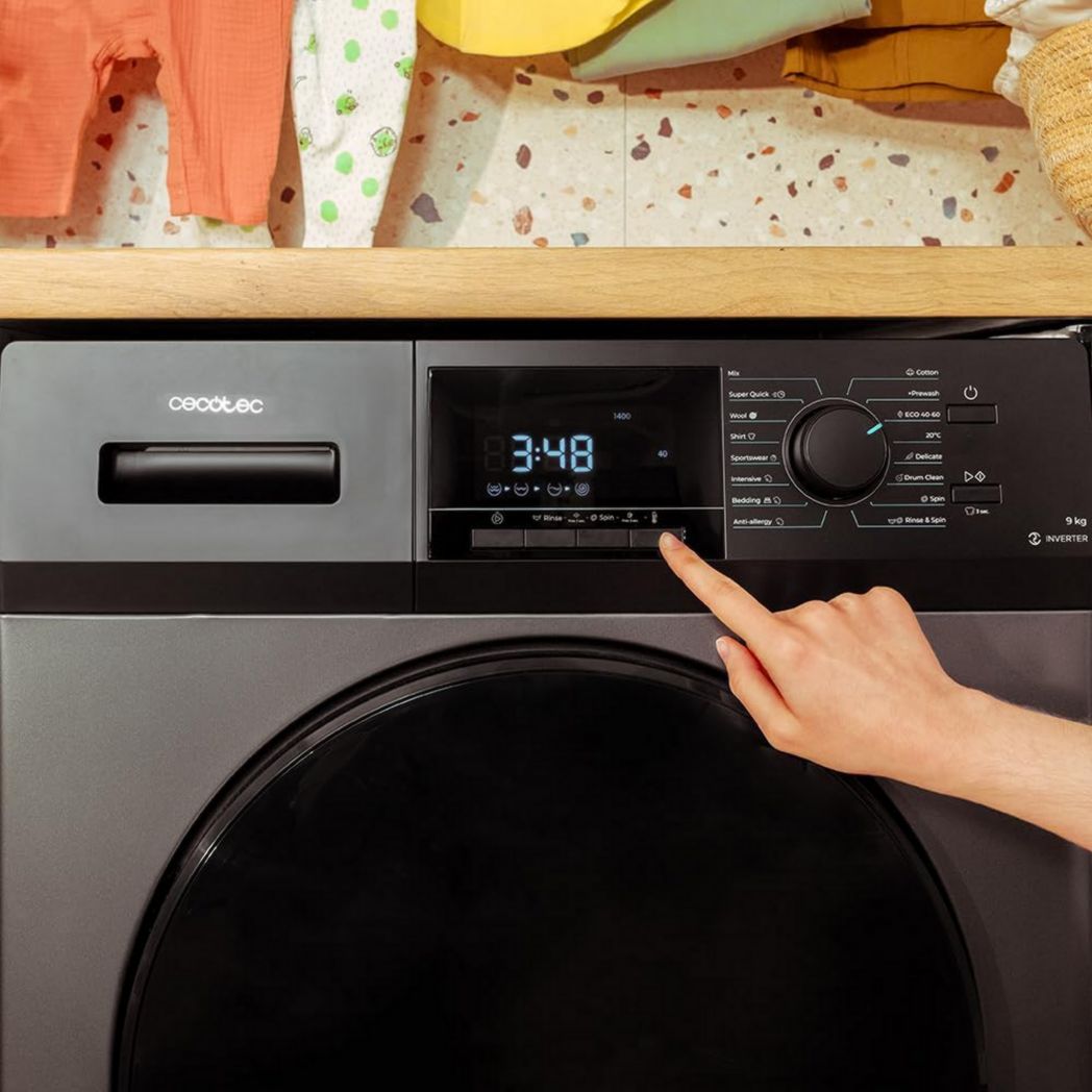 Lave-linge frontal Cecotec Bolero Dresscode 9410 Inverter A 9 kg. Puissance : 1 900 W, 1 400 tr/min réglable, 16 programmes, faible consommation d'énergie, vapeur, stérilisation du linge.