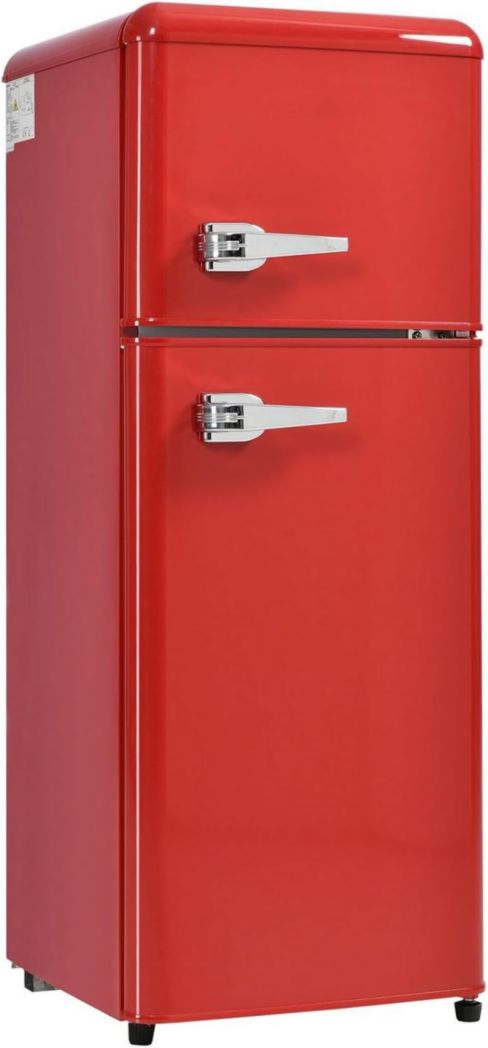 Réfrigérateur rétro Sweiko, congélateur vertical, éclairage LED, combiné réfrigérateur-congélateur, deux portes, volume total de 92 litres avec capacité de congélation de 28 litres (rouge)