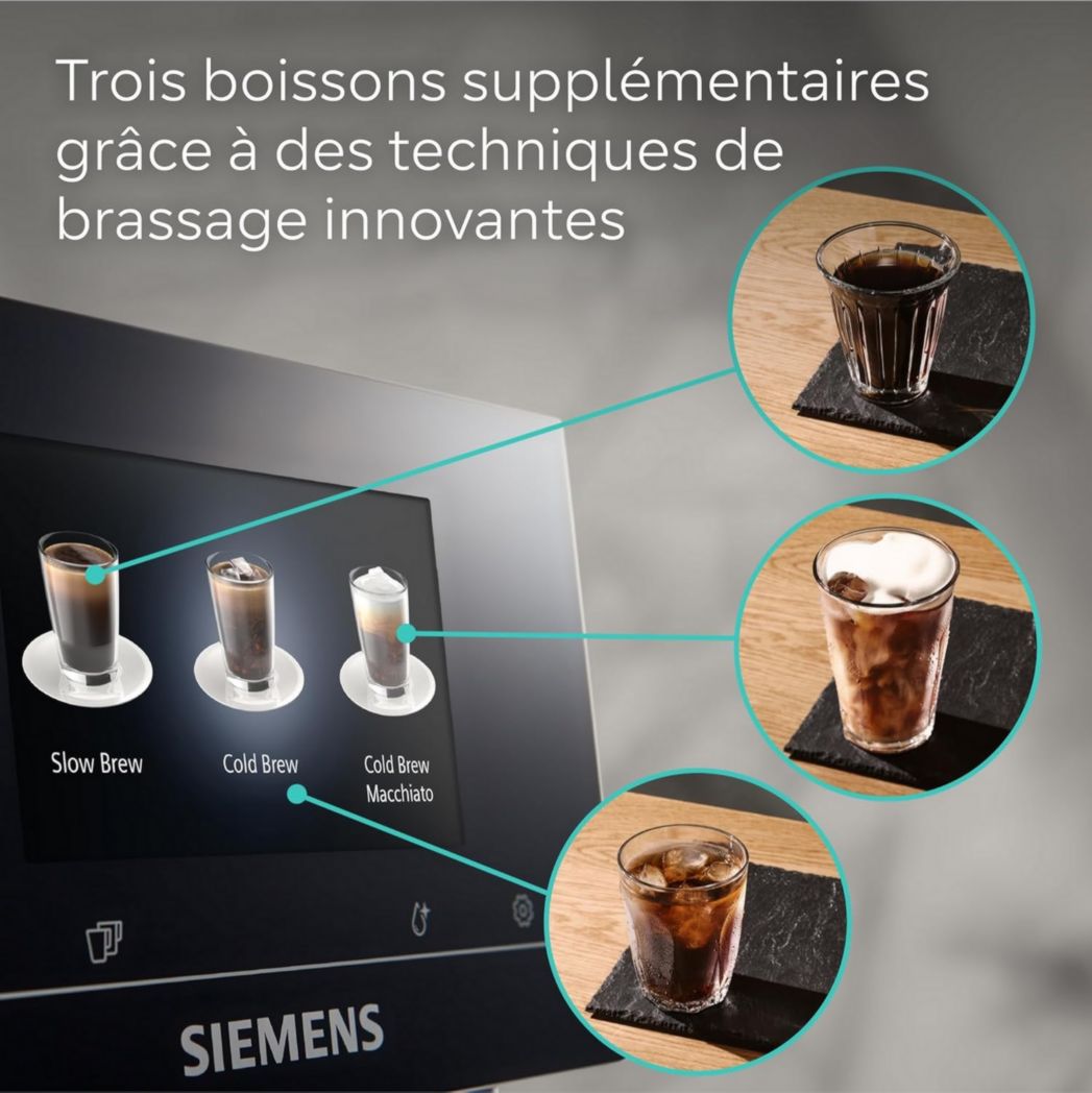 SIEMENS, machine à café à grains entièrement automatique, EQ700, écran iSelect, coffeeWorld, avec Cold Brew et Slow Brew, cappuccinatore, Home Connect, gris anthracite, TP715R01 classic
