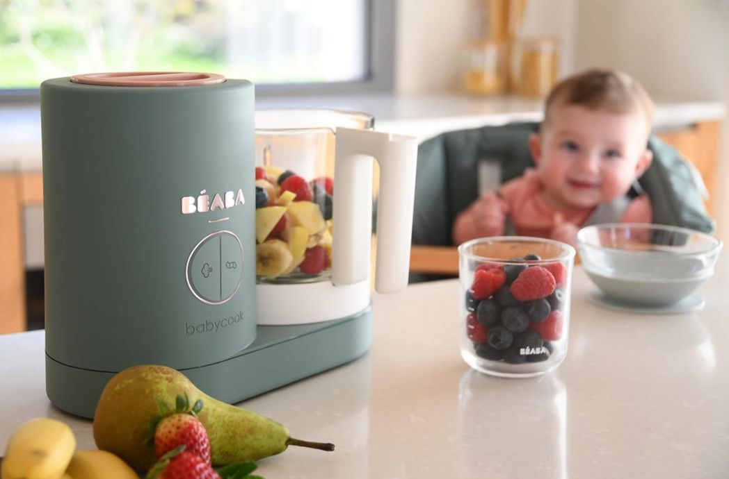 BÉABA, Babycook Néo, Mixeur et Cuiseur Vapeur 6 en 1, Robot Cuiseur Bébé Fabriqué en France, Bol en Verre, Cuve en Inox, Grande Capacité, Diversification des Aliments, Petits Pots Bébé Maison, Rapide, Eucalyptus