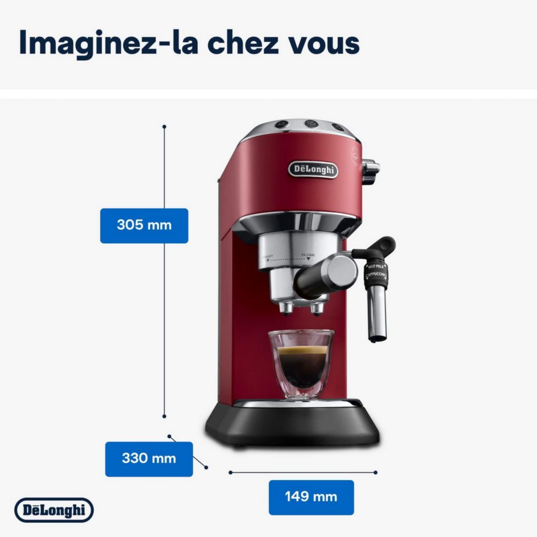 De'Longhi Dedica Style EC685.M, Machine à expresso avec buse à mousse de lait professionnelle, seulement 15 cm de large, réservoir de 1 L, boîtier en métal, compatible avec les dosettes ESE, métal