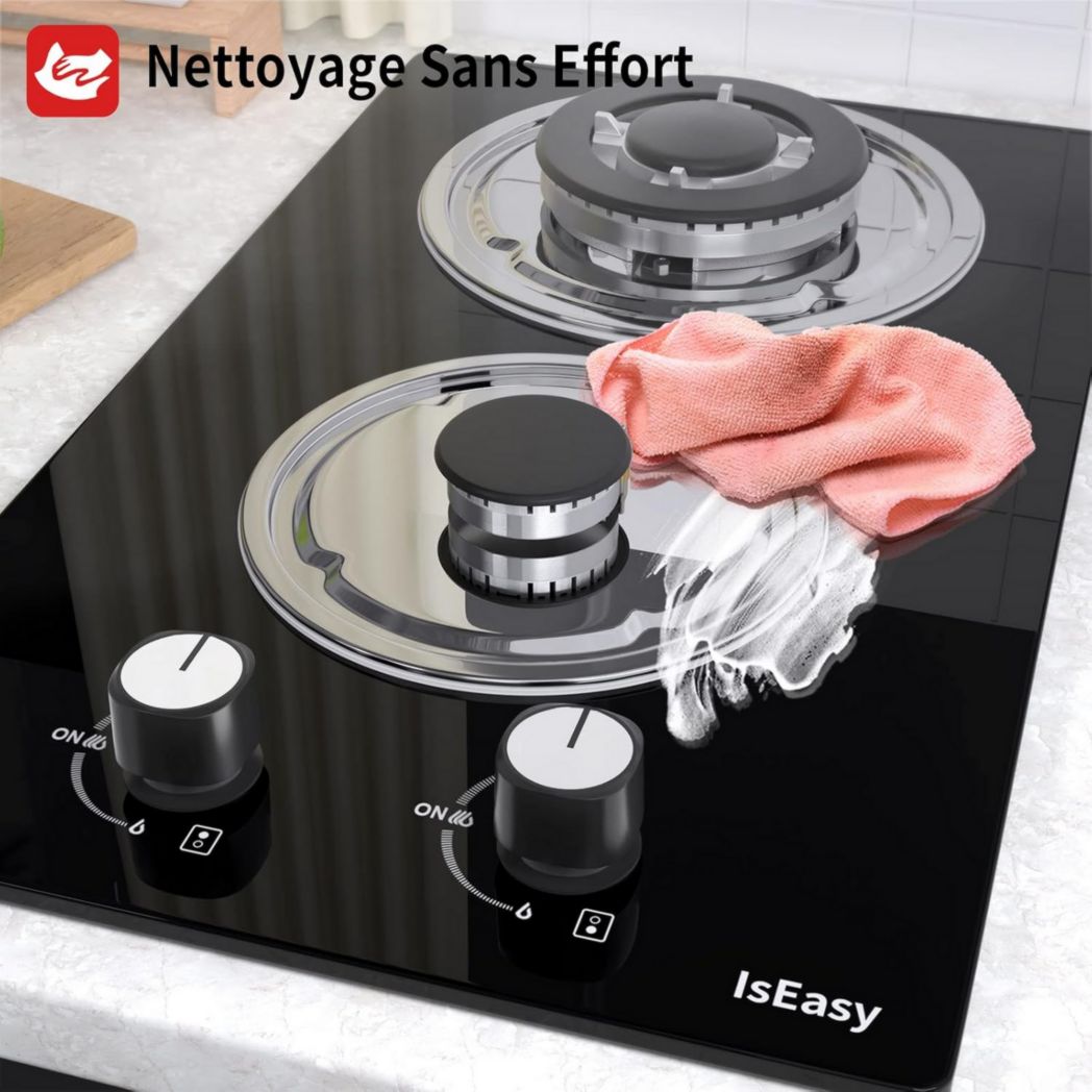 Plaque de cuisson à gaz 4 feux, plaque de cuisson 60 cm - Cuisinière encastrable - Gaz de ville et gaz en bouteille (4 feux - Verre)