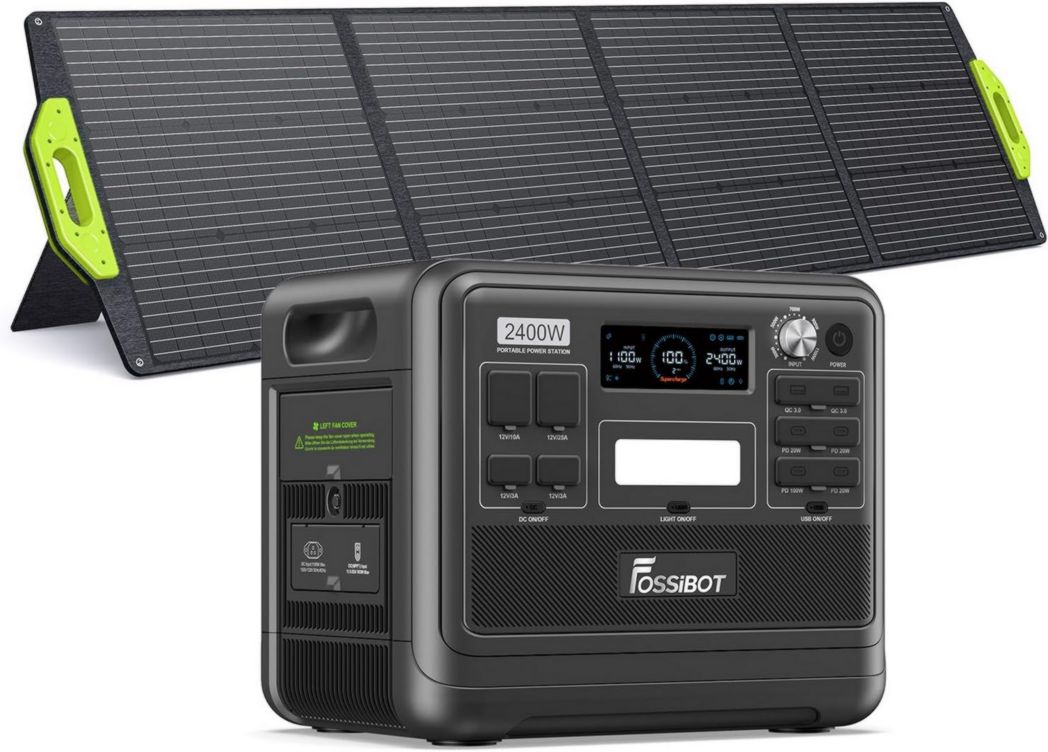 FOSSiBOT F2400 Centrale électrique portable CA 2400 W (4800 W crête), centrale solaire LiFePO4 2048 Wh, groupe électrogène à onduleur pour alimentation de secours de camping à domicile