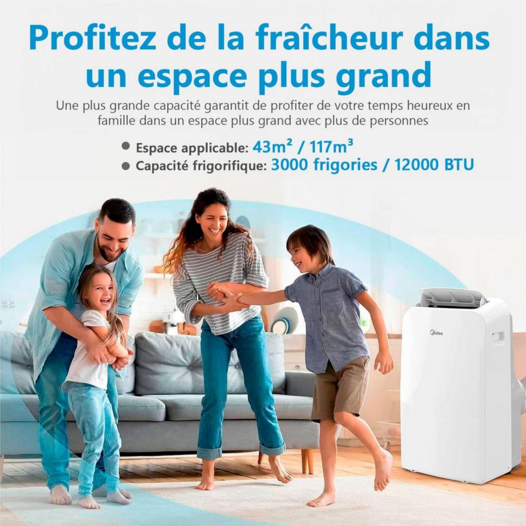 Climatiseur portable 4-en-1 silencieux MIDEA PortaSplit | 12 000 BTU | 3,5 kW, chauffage et climatiseur portables prêts à installer - Climatiseur portable avec refroidisseur, déshumidificateur, chauffage et ventilateur