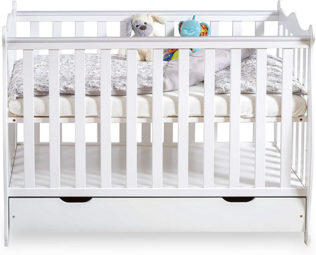 Lit bébé moto-MOLTICO 60x120 cm avec tiroir – Lit en bois réglable en hauteur, transformable en lit enfant avec barrières de sécurité – Lit bébé pour filles et garçons