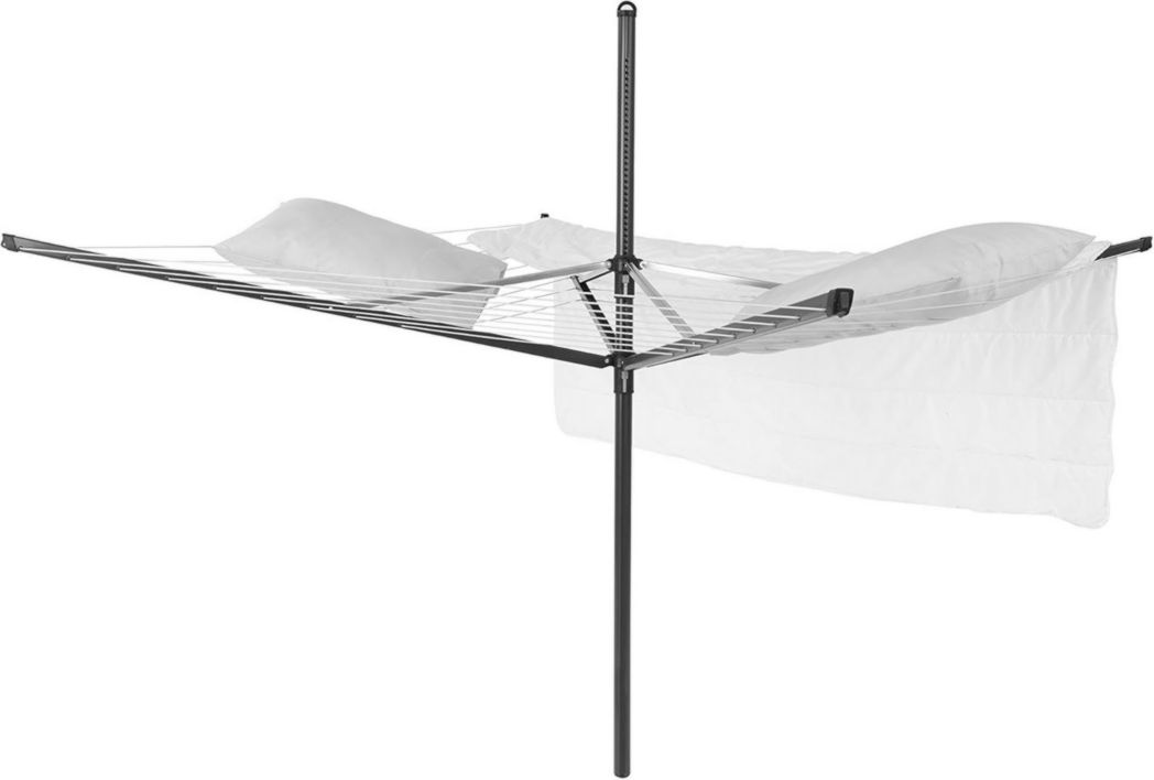 Brabantia - Séchoir à linge Lift-O-Matic - Étendoir à linge d'extérieur - Antidérapant - Résistant aux UV, 60 m - Rotation fluide - Pratique - Douille métallique à planter - Gris métallisé - 295 cm