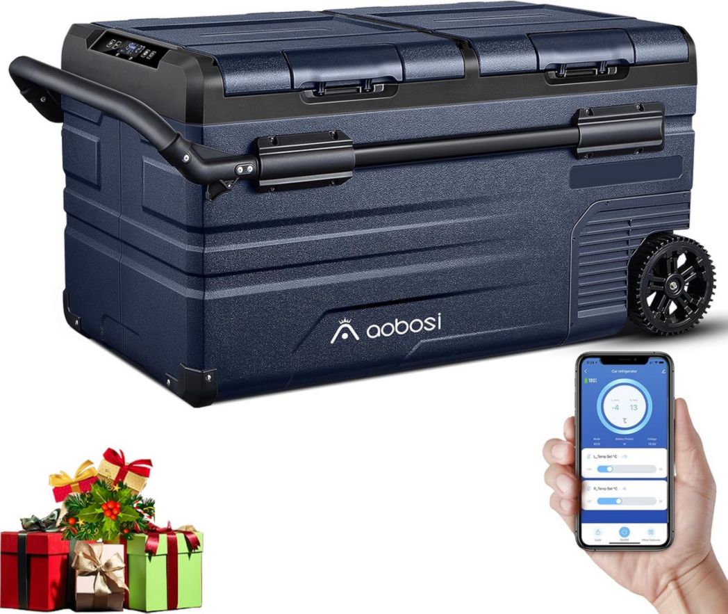 Glacière électrique double zone AAOBOSI 115 L, compresseur WiFi, 12 V/24 V et 100-240 V, pour camping, -20 °C à 20 °C, pour voiture, camion, bateau, camping, caravane, voyage, maison