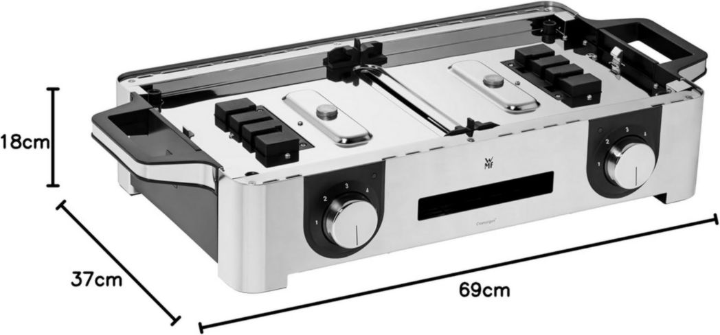 WMF Master-Grill électrique, 2400W, Grande surface 28x50cm, Revêtement antiadhésif, Plaques amovibles lavables au lave-vaisselle, Acier inoxydable Cromargan 18/10, Lono 0415280011
