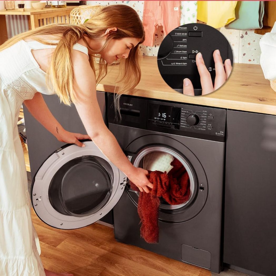 Lave-linge frontal Cecotec Bolero Dresscode 9410 Inverter A 9 kg. Puissance : 1 900 W, 1 400 tr/min réglable, 16 programmes, faible consommation d'énergie, vapeur, stérilisation du linge.