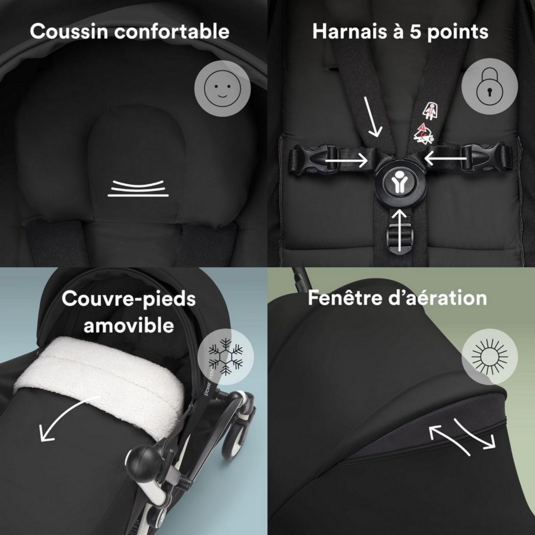 Poussette Stokke YOYO3 avec pack nouveau-né et pack couleur 6+ - Comprend un cadre noir, un pack couleur YOYO 6+ (gingembre) et un pack nouveau-né 0+ (gingembre)