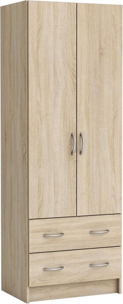 Armoire double en lin pour adulte Demeyere 61 x 169 x 41 cm - Dressing - Tiroirs de rangement 55 x 11 x 31 cm - Fabriquée en France, Chêne brossé
