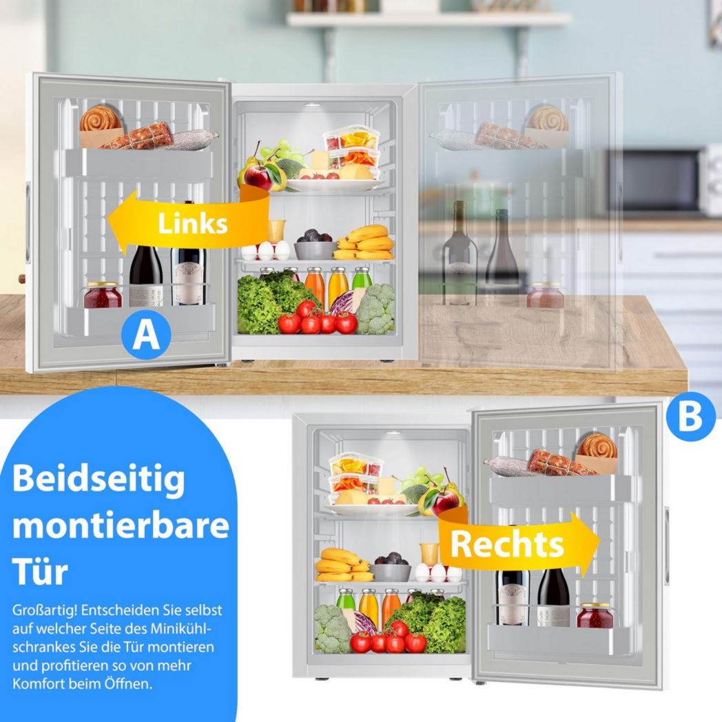 Mini-réfrigérateur KESSER® avec serrure, mini-bar 40 l, silencieux, 22 dB, verrouillable, chambre, butée de porte amovible, environ 4 à 16 °C, hauteur 57 cm, éclairage intérieur