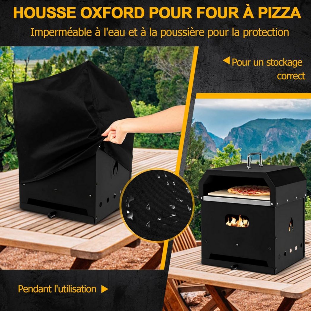 Mini four à pizza d'extérieur GYMAX, four à pizza au feu de bois avec pierre à pizza, pelle à pizza, pieds pliables et poignées portables, ventilateurs réglables, housse étanche