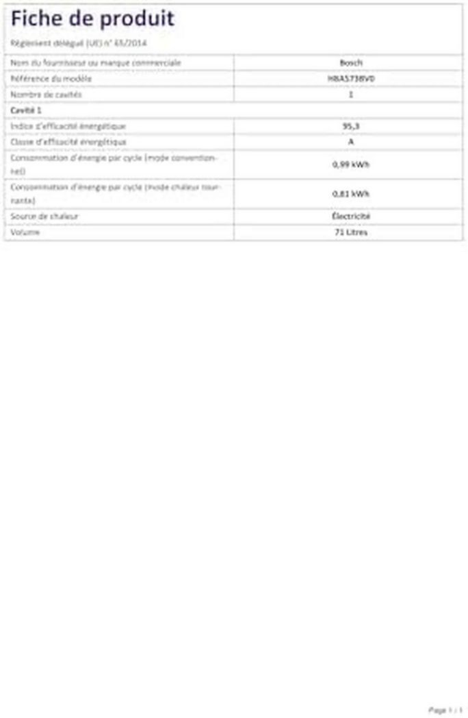 Four encastrable Bosch HBA534BR0 Série 4 - Four multifonction - EcoClean - 3400 W - Grande capacité 71 L - Noir