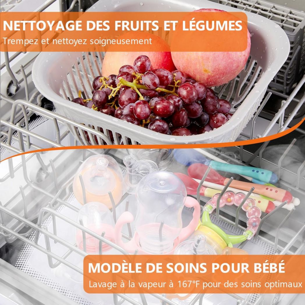 Lave-vaisselle de table Karlxtom, mini-lave-vaisselle avec commandes tactiles LED, 45 cm, 6 programmes, lavage des fruits, soins bébé