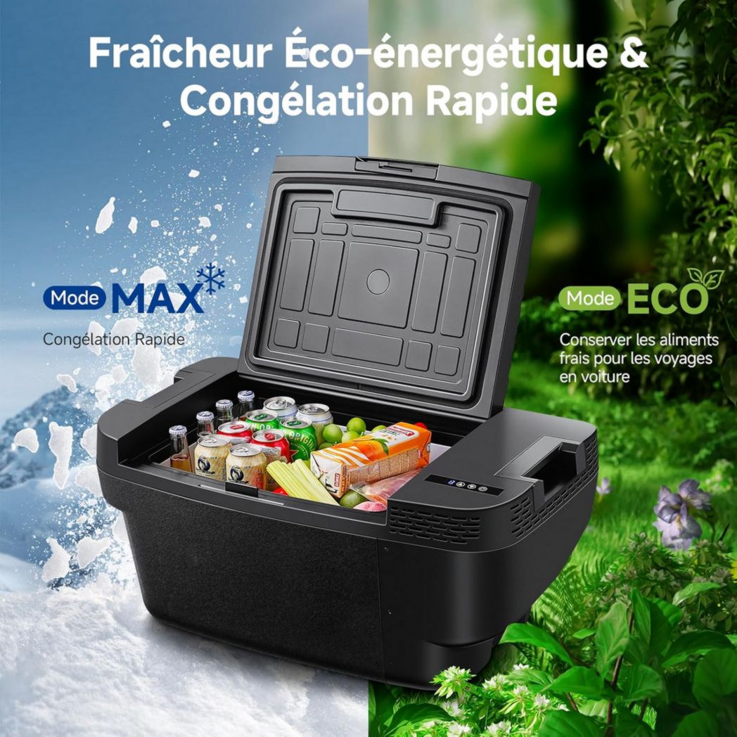 Glacière à compresseur AAOBOSI 46 L, glacière électrique à deux zones, 12 V/24 V et 100-240 V, réfrigérateur de camping, -20 °C à 20 °C, pour voiture, camion, bateau, camping-car