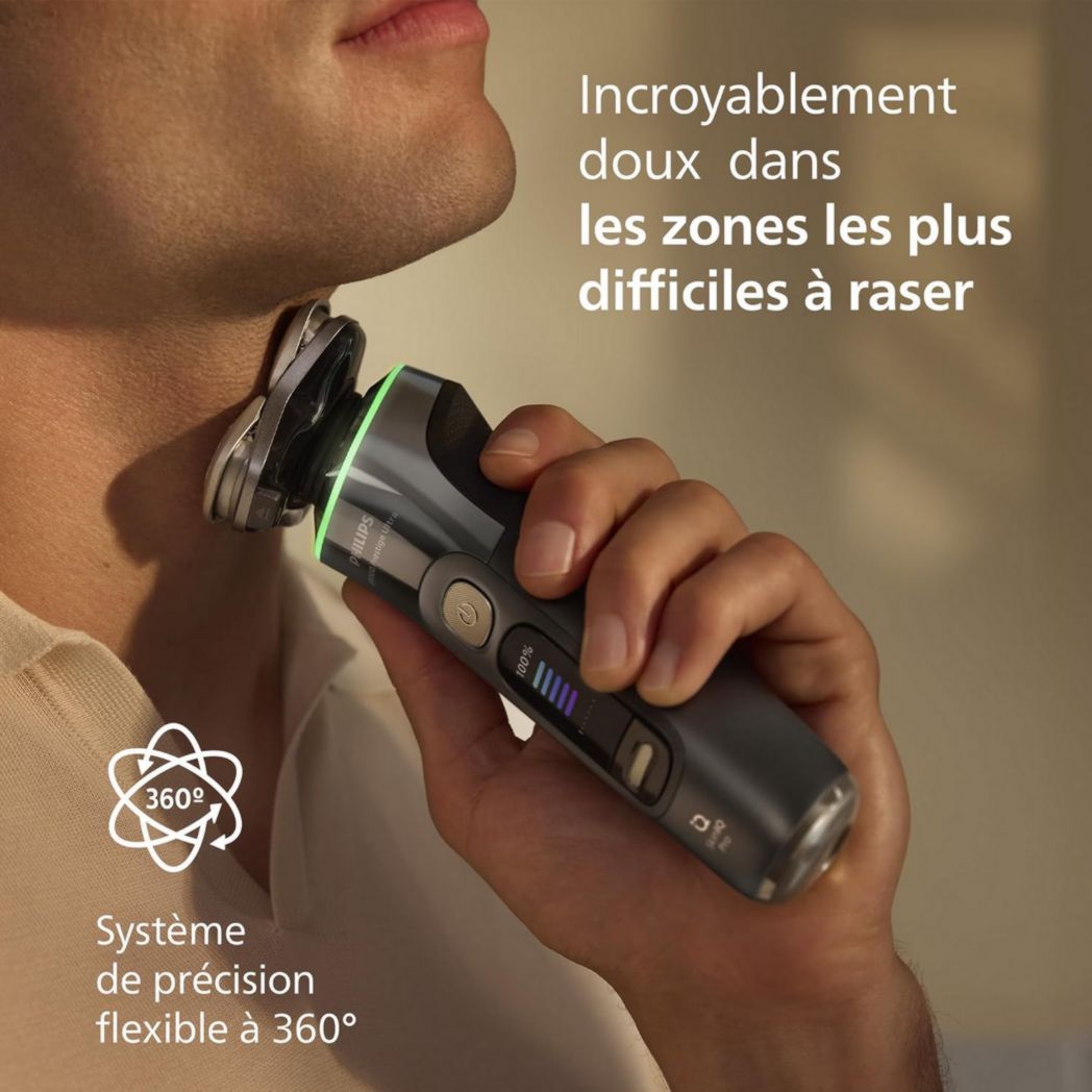 Rasoir Philips i9000 Prestige Ultra, rasoir électrique 100 % étanche, technologie Skin IQ Pro, système Triple Lift & Cut, lames de précision NanoTech rotatives à 360°, 5 modes de rasage, XP9401/38