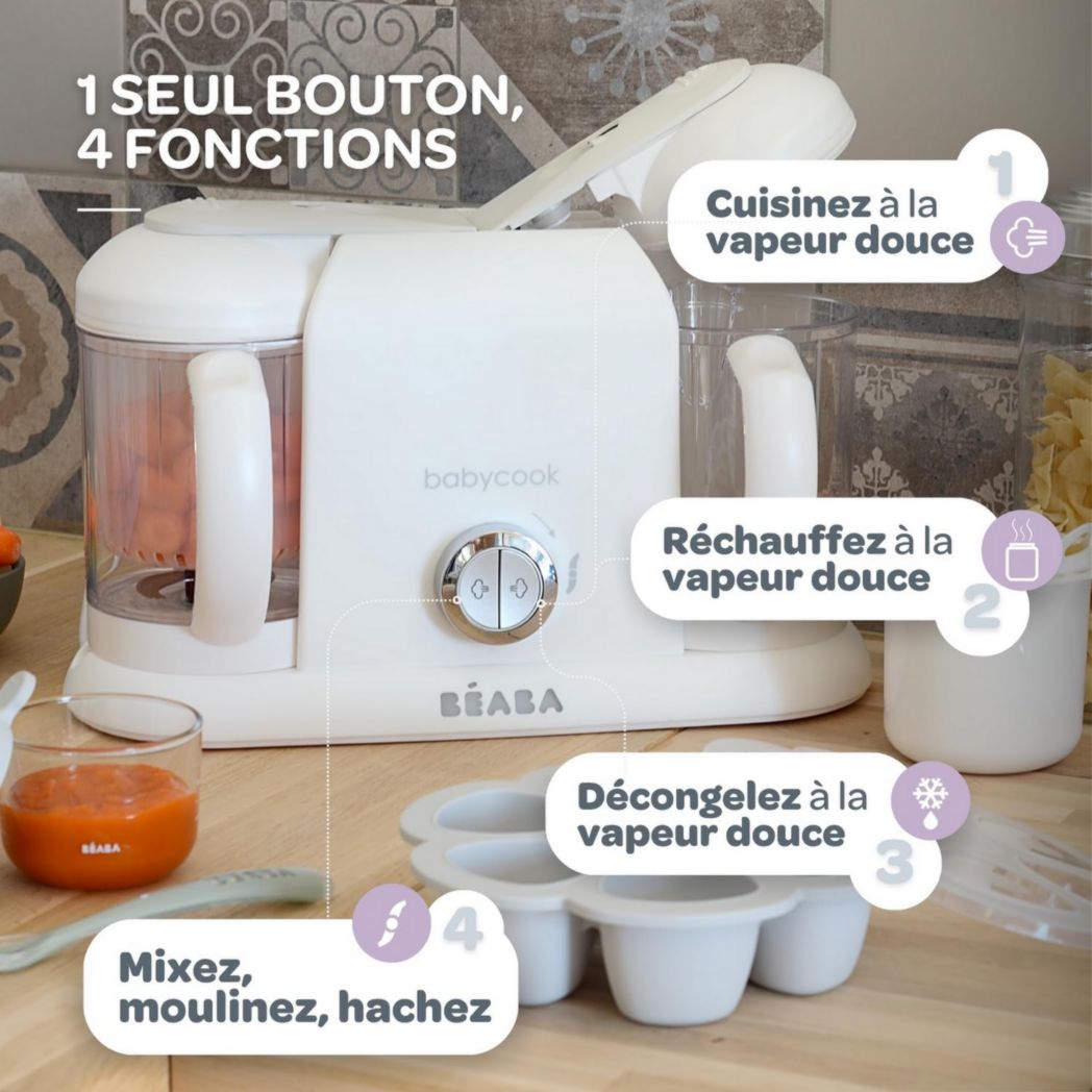 BÉABA, Robot Cuiseur Bébé 4 en 1 Babycook Duo, Mixeur-Cuiseur, Cuisson Vapeur Rapide 15 minutes, Diversification des Aliments, Petits Pots Bébé Maison, Capacité XXL 2200 ml, Noir