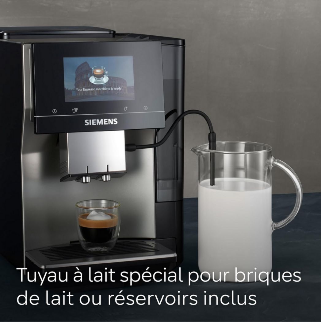 SIEMENS, machine à café à grains entièrement automatique, EQ700, écran iSelect, coffeeWorld, avec Cold Brew et Slow Brew, cappuccinatore, Home Connect, gris anthracite, TP715R01 classic