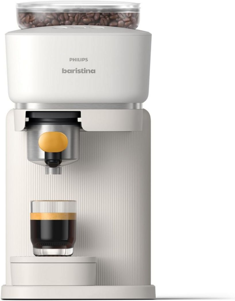 Machine à expresso Philips Baristina - Un véritable expresso, en toute simplicité - Compacte - 16 bars de pression - Broyeur intégré - Machine blanche avec porte-filtre blanc (BAR300/00)