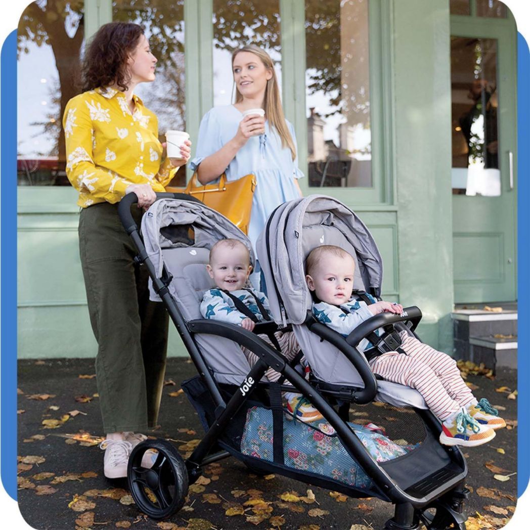 Joie - Evalite™ Duo - Poussette double - Siège arrière inclinable - Pliage facile et compact - Compatible siège auto - Suspension 4 roues - Harnais SoftTouch 5 points - Convient dès la naissance