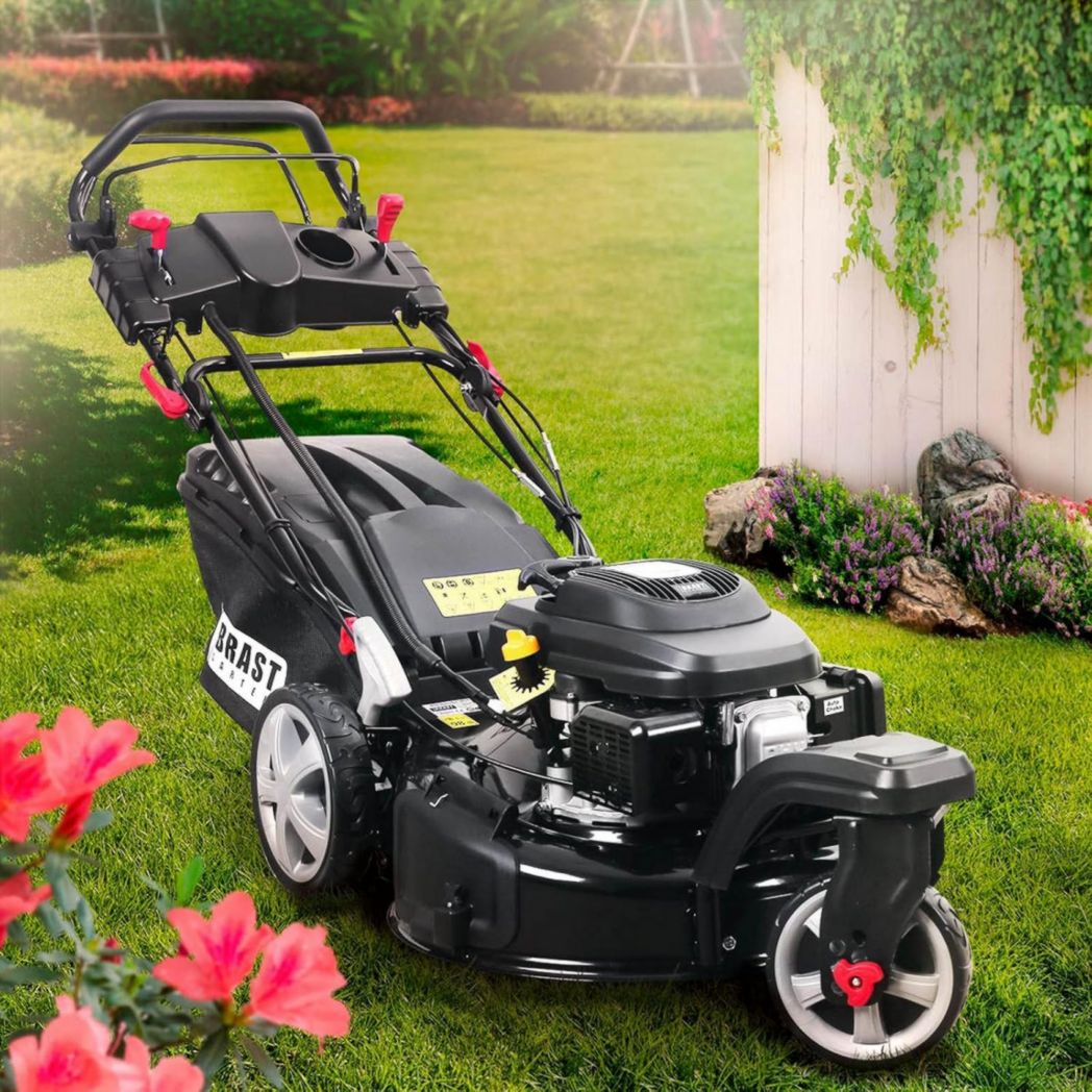 Tondeuse thermique 3 roues BRAST TRIKE E-START 224cc 53cm autotractée démarrage électrique mulching 4en1 capot tôle acier 60l - moteur 4 temps de la marque française GT réglable