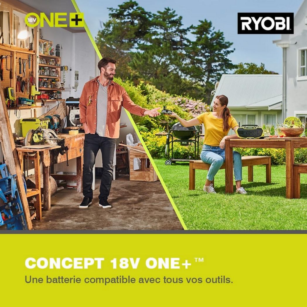 RYOBI - Souffleur aspirateur broyeur sans fil 18 volts ONE+, sans balais - 201 km/h (livré sans batterie) - OBV18