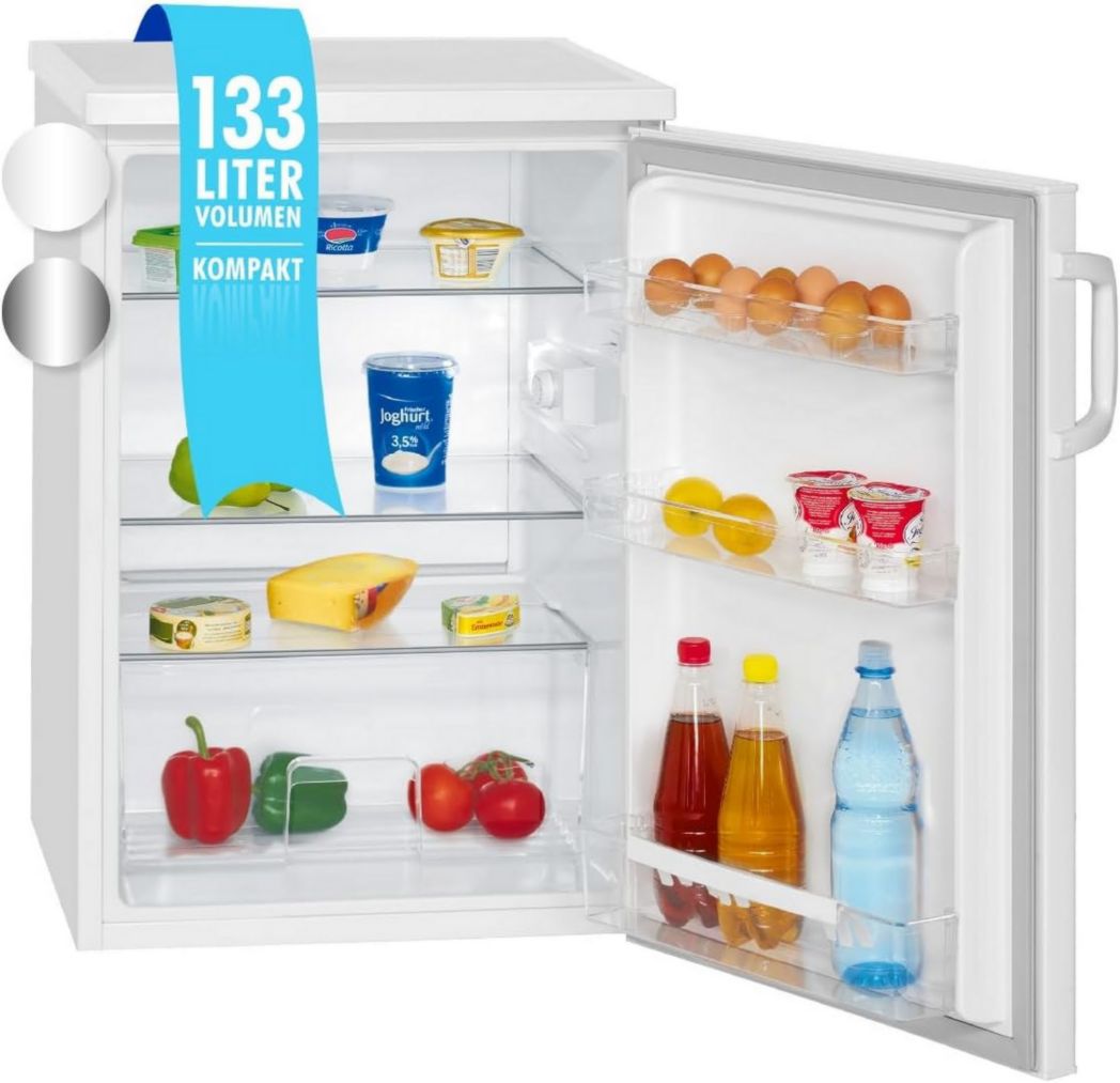Réfrigérateur Bomann 133L blanc VS2195-1-blanc, Capacité nette : 133 litres, Éclairage intérieur LED, Contrôle continu de la température, 3 clayettes en verre