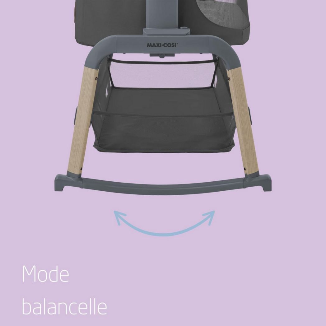 Lit cododo Maxi-Cosi Iora, lit cododo pliable pour bébé, 0-6 mois, 9 kg max, 4 positions d'inclinaison et 5 hauteurs, système coulissant, matelas confort, grand panier, facile à transporter, Essential Graphite