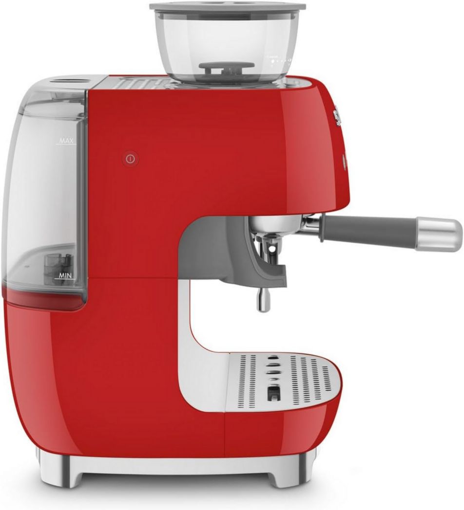 Machine à expresso manuelle Smeg EGF03CREU, avec moulin à grains intégré, thermoblock, 4 niveaux de température, buse vapeur et manomètre, réservoir 1 L, dimensions compactes, 1350 W, couleur crème